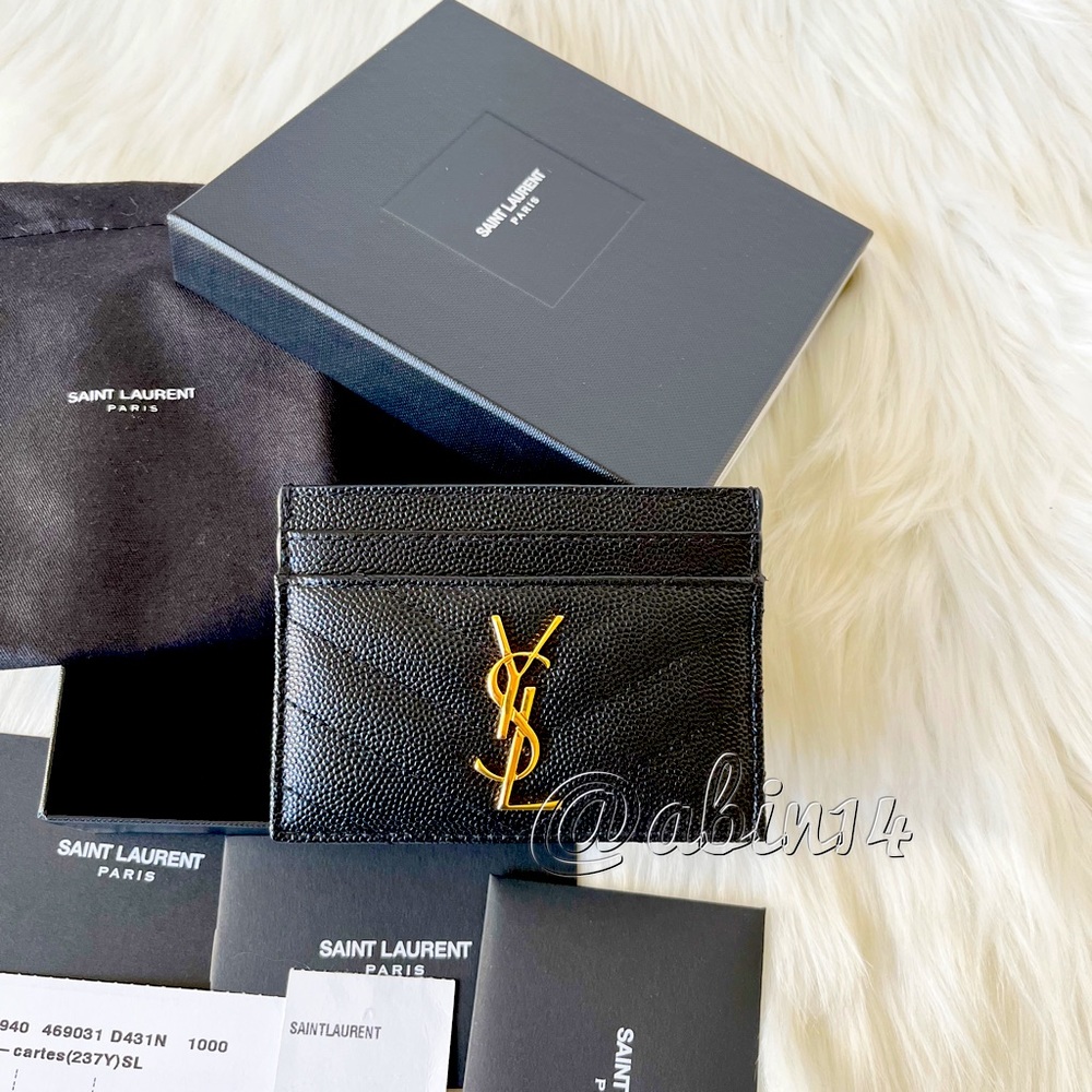 NWT Saint Laurent YSL Monogram Matelassé Leather Card Case Black Nero